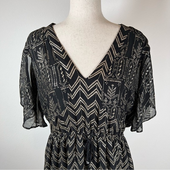 Free People Love My Chaos Tunic Dress Size Small Black Gold Geometric Drawstring - Picture 5 of 15